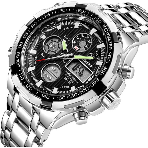 Luxury Stainless Steel Analog Digital Watches for Men Male Outdoor Sport Waterpr - Picture 2 of 7